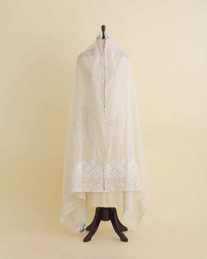 Kora Natural Fine Chanderi Fabric with Resham Motifs and Applique Dupatta