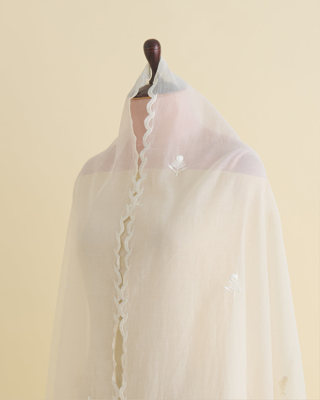 Kora Natural Fine Chanderi Fabric with Resham Motifs and Applique Dupatta