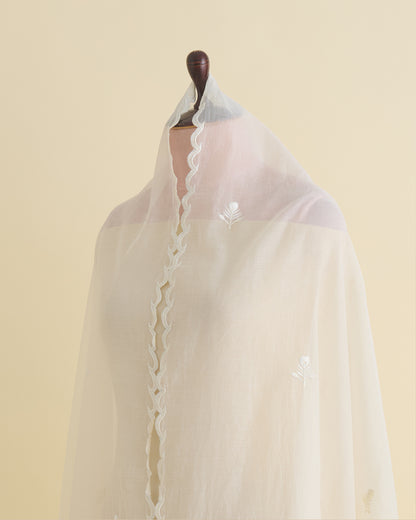 Kora Natural Fine Chanderi Fabric with Resham Motifs and Applique Dupatta