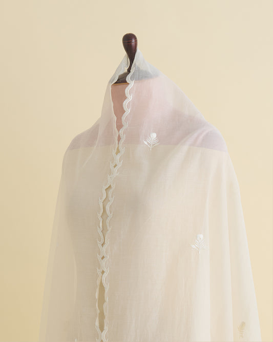 Kora Natural Fine Chanderi Fabric with Resham Motifs and Applique Dupatta