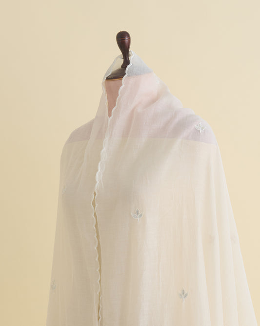 Kora Fine Chanderi Resham Fabric with Gold Gota 3D Scallop Dupatta