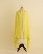 Yellow Fine Chanderi Dupatta with Resham Motif & 3D Applique Scallop Embroidery