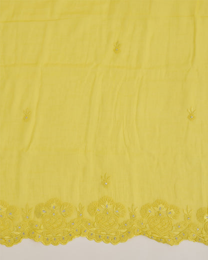 Yellow Fine Chanderi Dupatta with Resham Motif & 3D Applique Scallop Embroidery