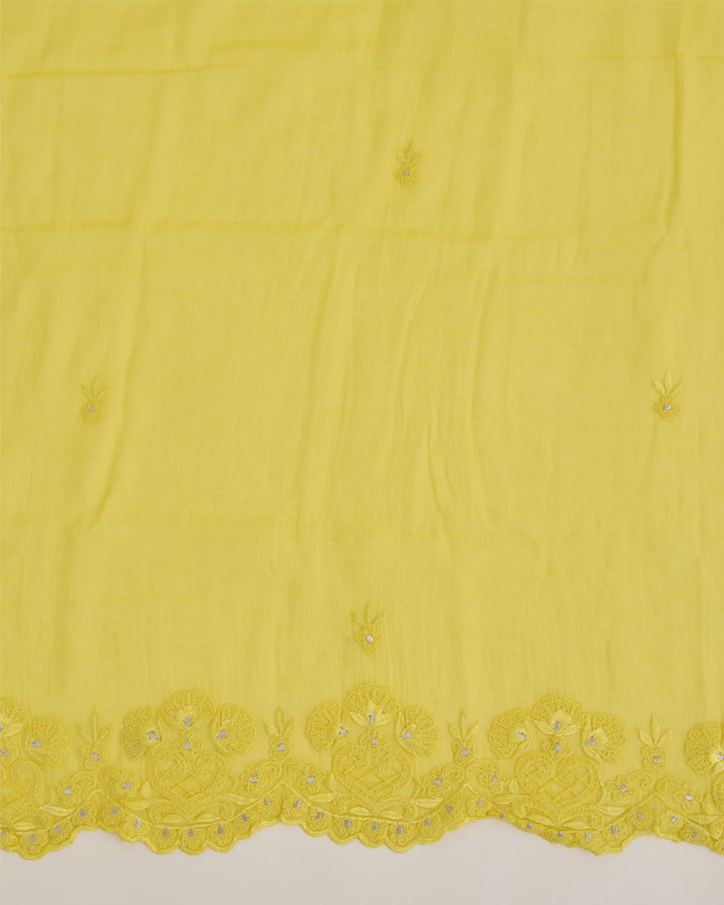 Yellow Fine Chanderi Dupatta with Resham Motif & 3D Applique Scallop Embroidery