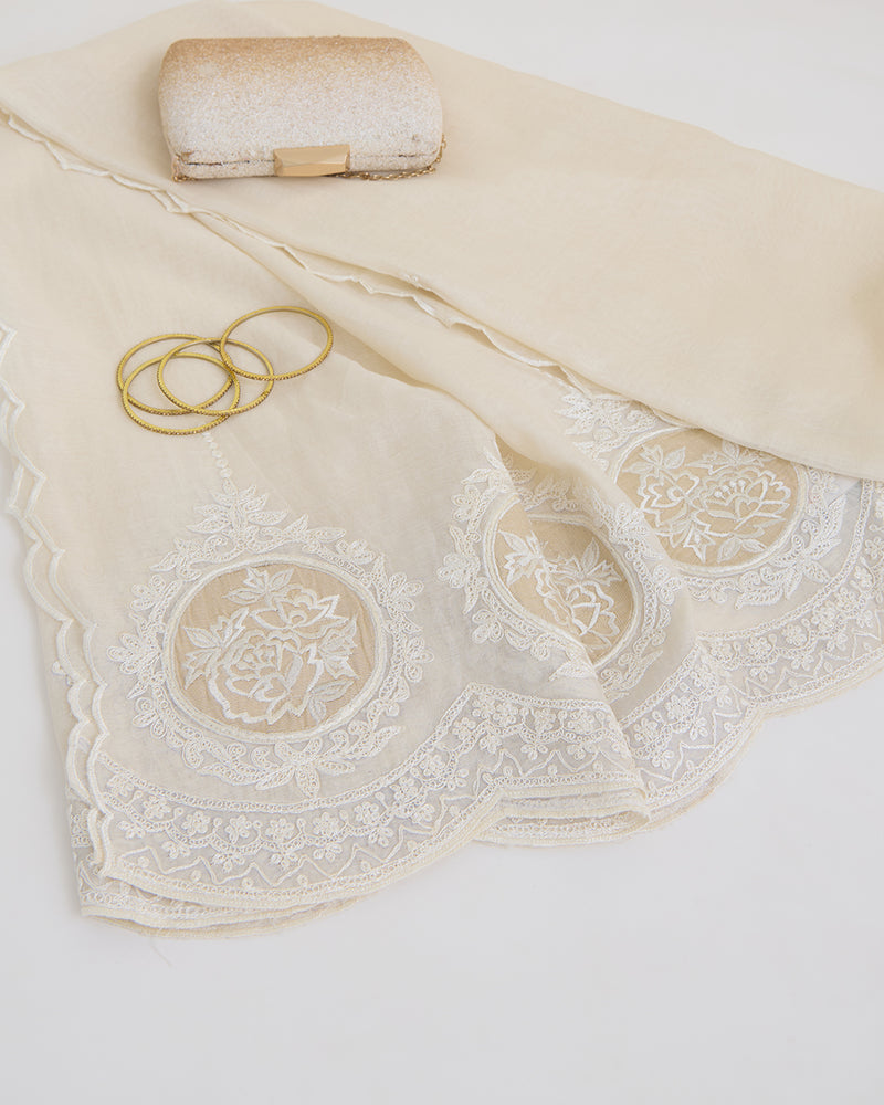 Kora Fine Chanderi Resham Motif Fabric with Applique Tissue Dupatta