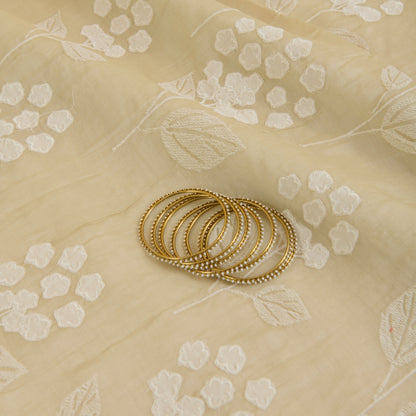 Beige Fine Chanderi Thread Applique Work Buta Fabric