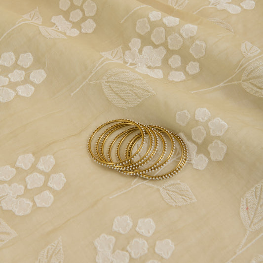 Beige Fine Chanderi Thread Applique Work Buta Fabric