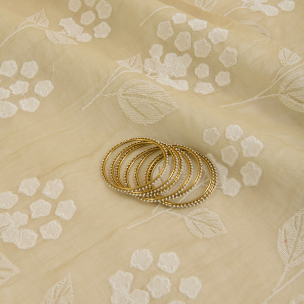 Beige Fine Chanderi Thread Applique Work Buta Fabric