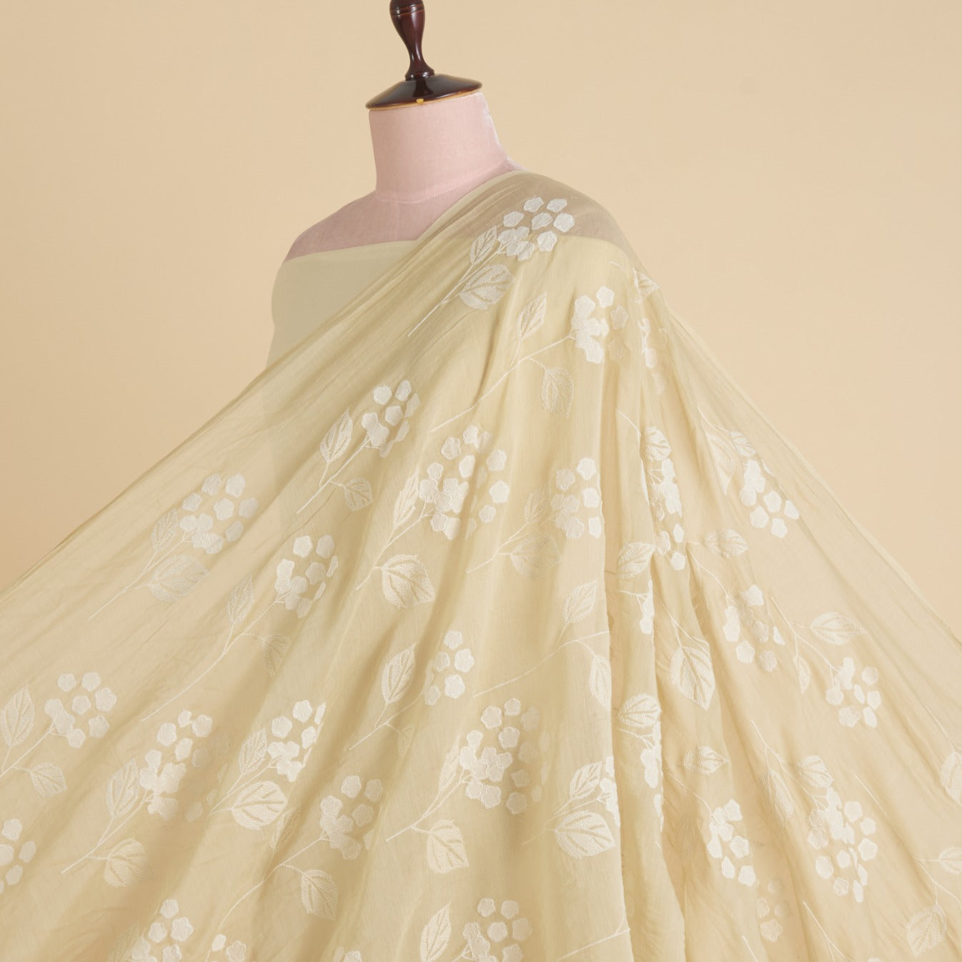 Beige Fine Chanderi Thread Applique Work Buta Fabric