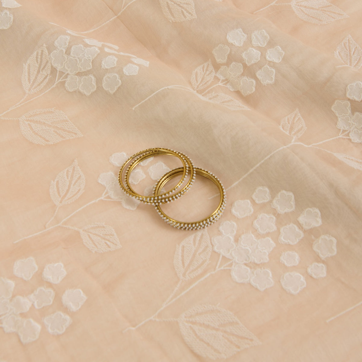 Light Peach Fine Chanderi Thread Applique Work Buta Fabric
