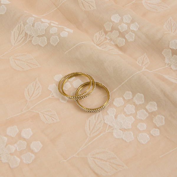 Light Peach Fine Chanderi Thread Applique Work Buta Fabric