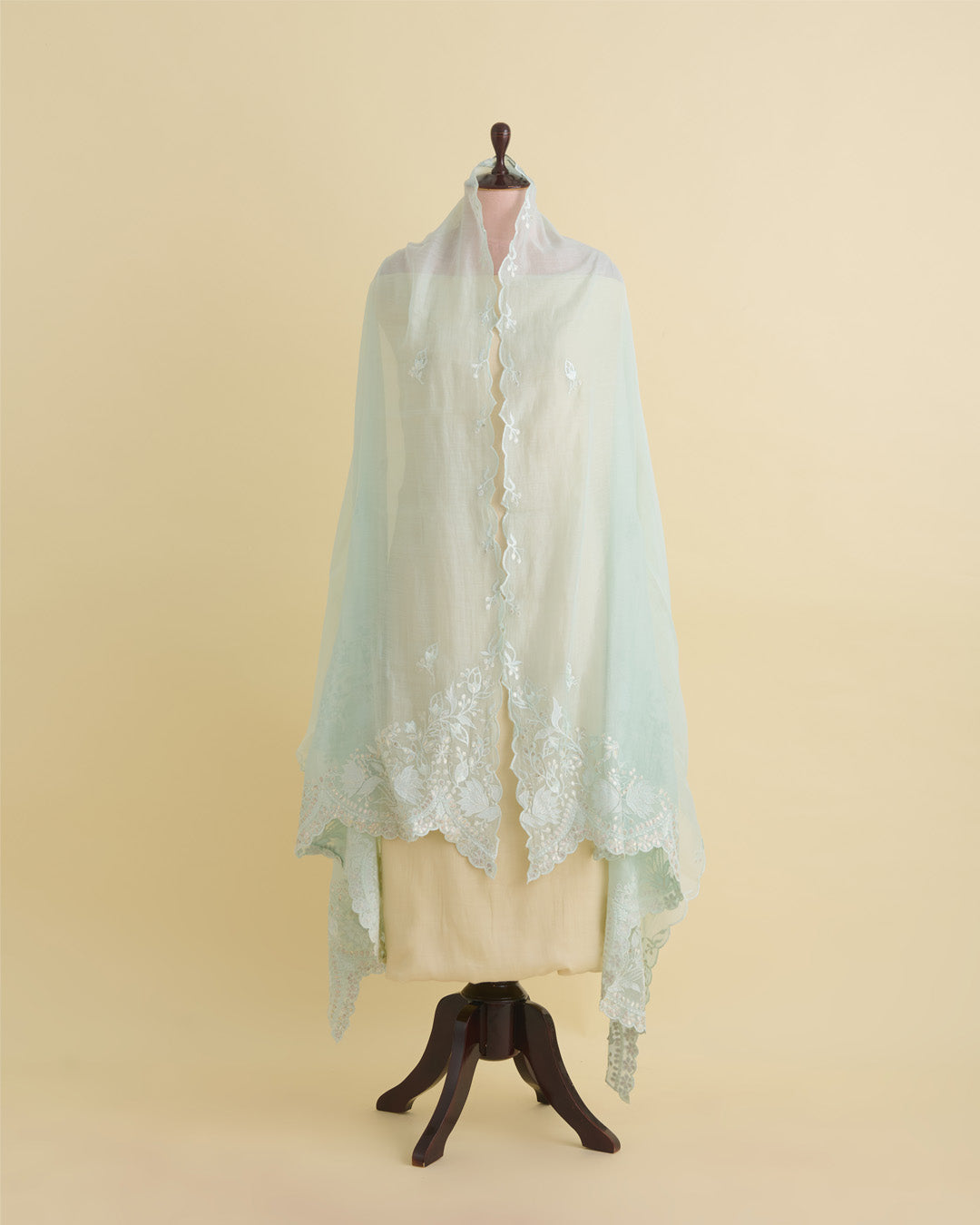 Mint Fine Chanderi Bird Applique Dupatta with Gold Gota Patti