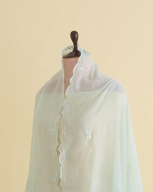 Mint Fine Chanderi Bird Applique Dupatta with Gold Gota Patti