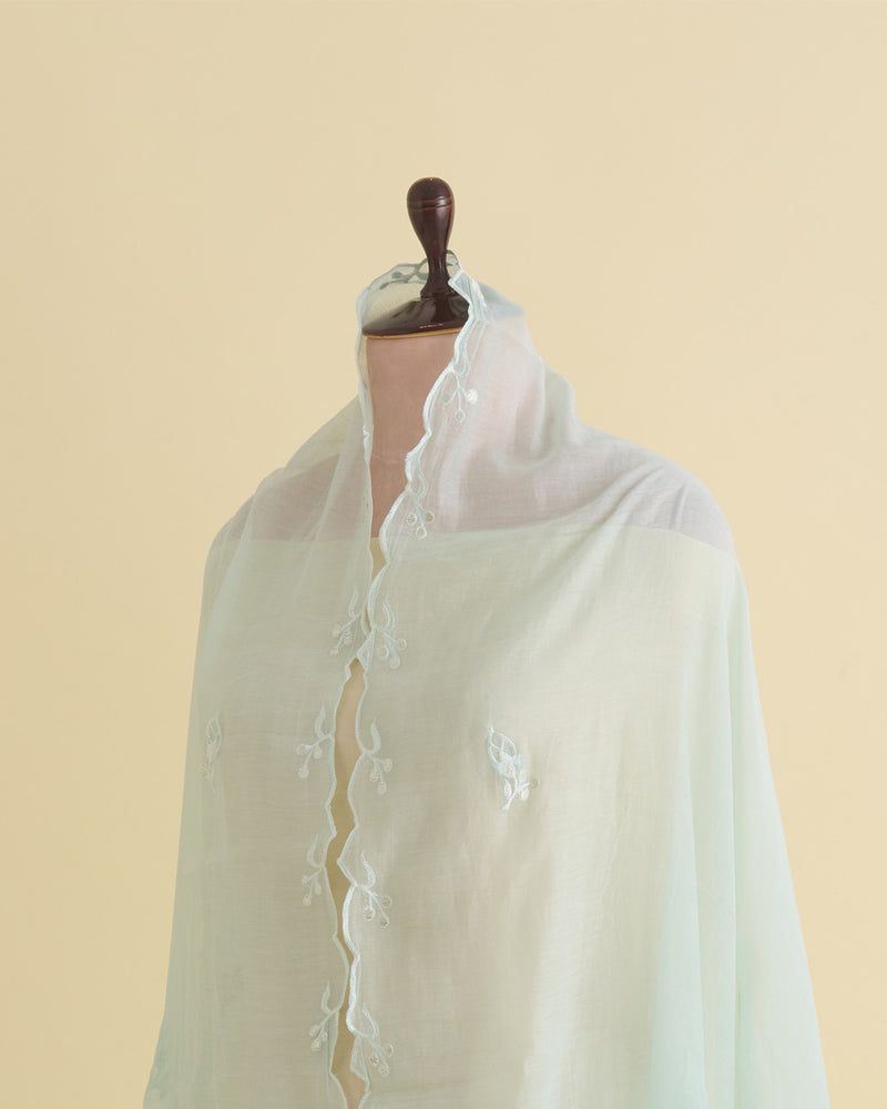 Mint Fine Chanderi Bird Applique Dupatta with Gold Gota Patti