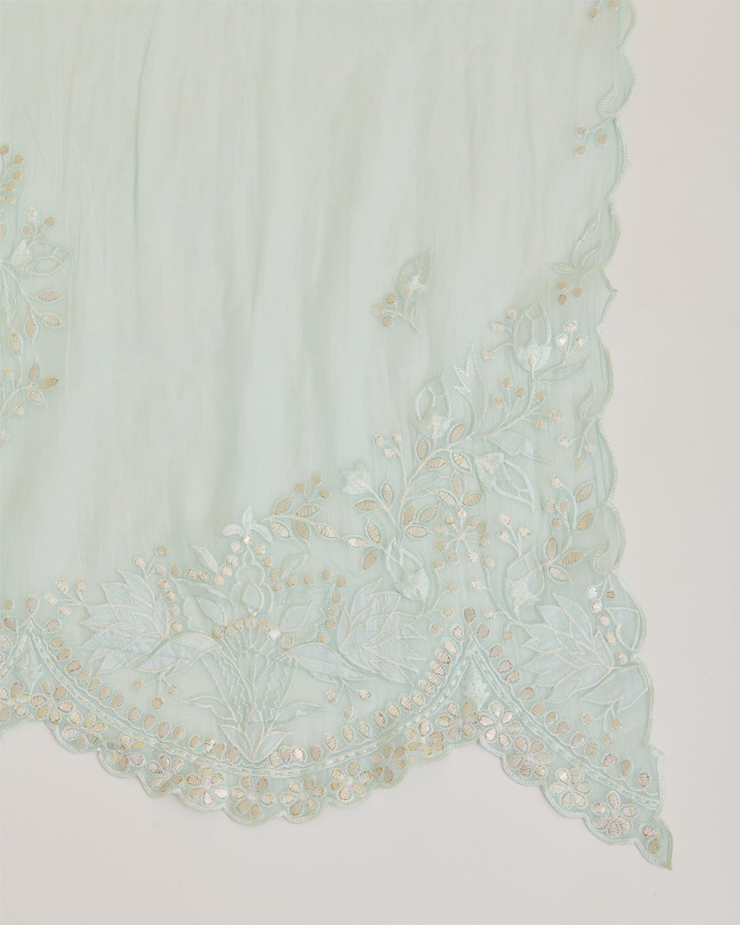 Mint Fine Chanderi Bird Applique Dupatta with Gold Gota Patti