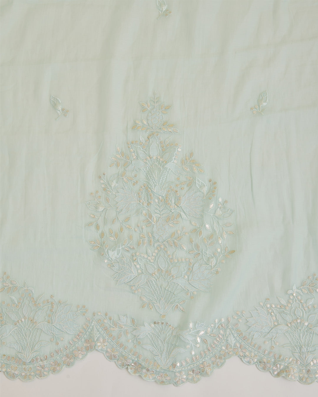 Mint Fine Chanderi Bird Applique Dupatta with Gold Gota Patti