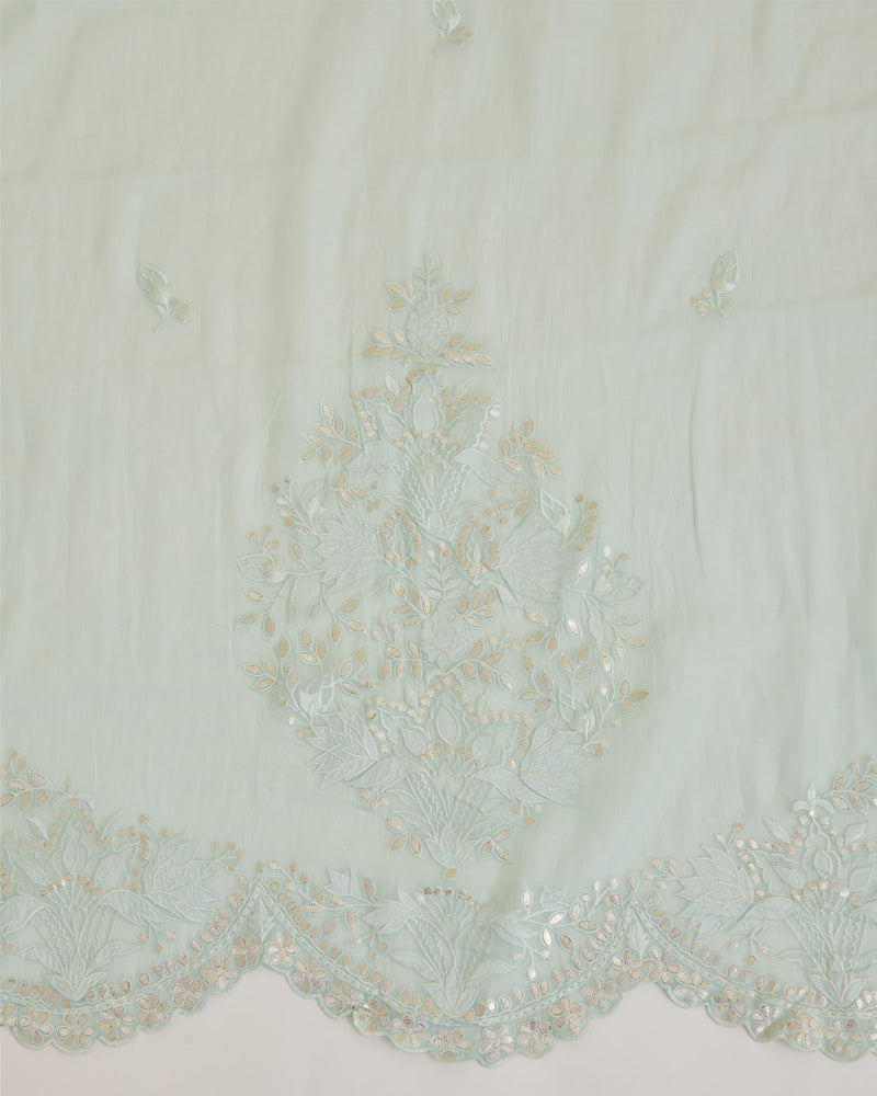 Mint Fine Chanderi Bird Applique Dupatta with Gold Gota Patti