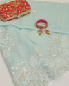 Mint Fine Chanderi Bird Applique Dupatta with Gold Gota Patti