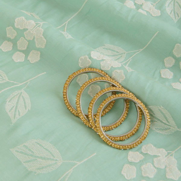 Sea Green Fine Chanderi Thread Applique Work Buta Fabric
