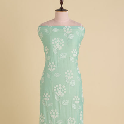 Sea Green Fine Chanderi Thread Applique Work Buta Fabric