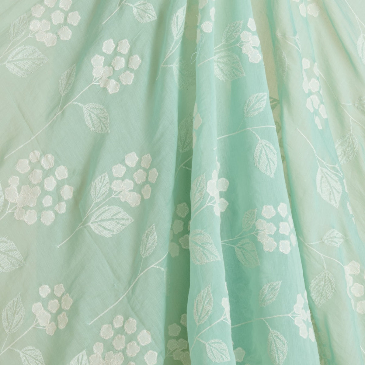 Sea Green Fine Chanderi Thread Applique Work Buta Fabric