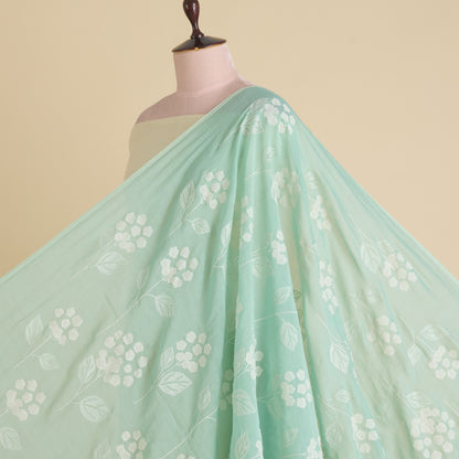 Sea Green Fine Chanderi Thread Applique Work Buta Fabric