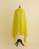 Lime Green Fine Chanderi Dupatta with Thread Sequins & Gota Embroidery
