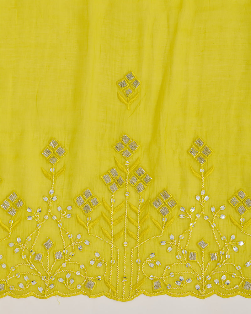 Lime Green Fine Chanderi Dupatta with Thread Sequins & Gota Embroidery