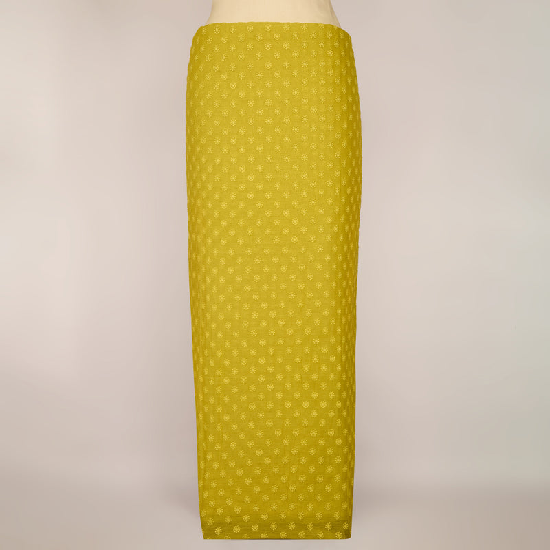 Lime Green Chanderi Lucknowi Embroidered Fabric with Badla Work