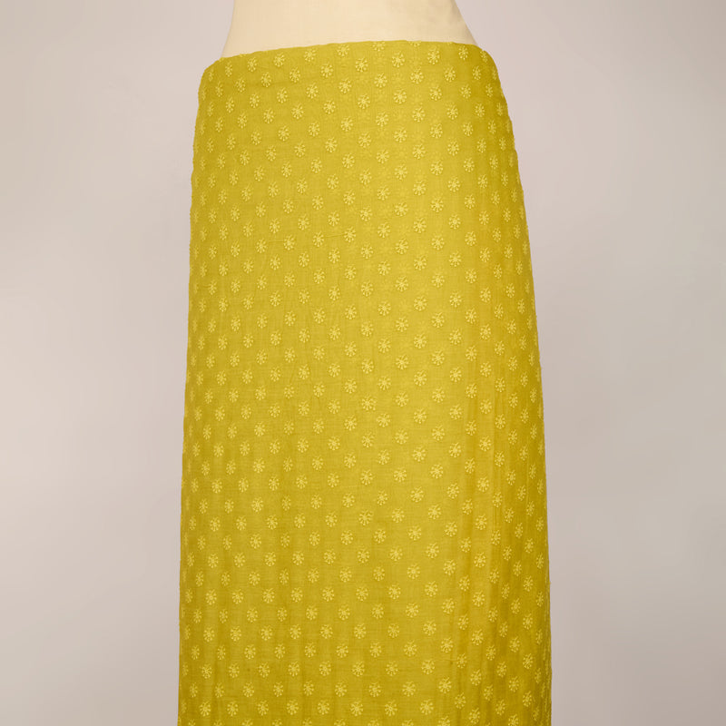 Lime Green Chanderi Lucknowi Embroidered Fabric with Badla Work