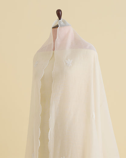 Natural Fine Chanderi Dupatta with Resham Motifs & Velvet Applique