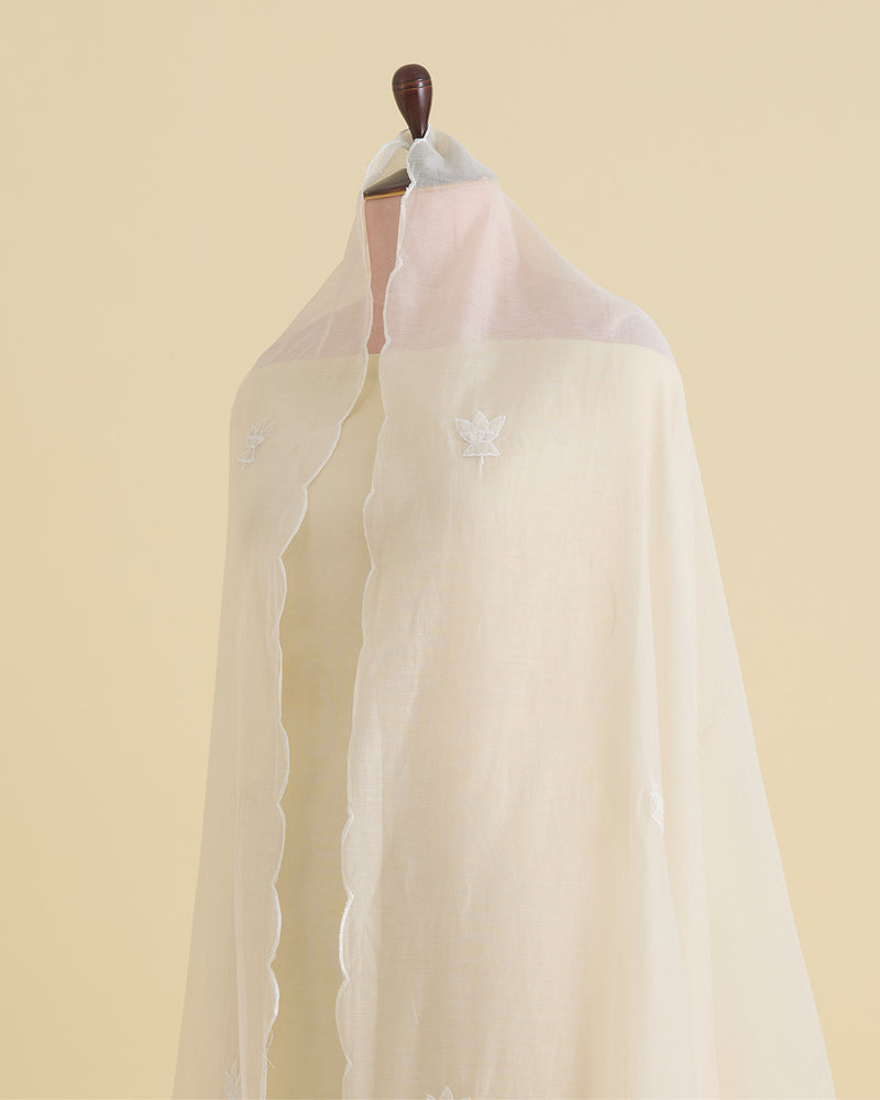 Natural Fine Chanderi Dupatta with Resham Motifs & Velvet Applique