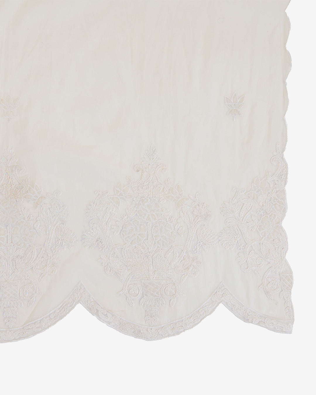 Natural Fine Chanderi Dupatta with Resham Motifs & Velvet Applique