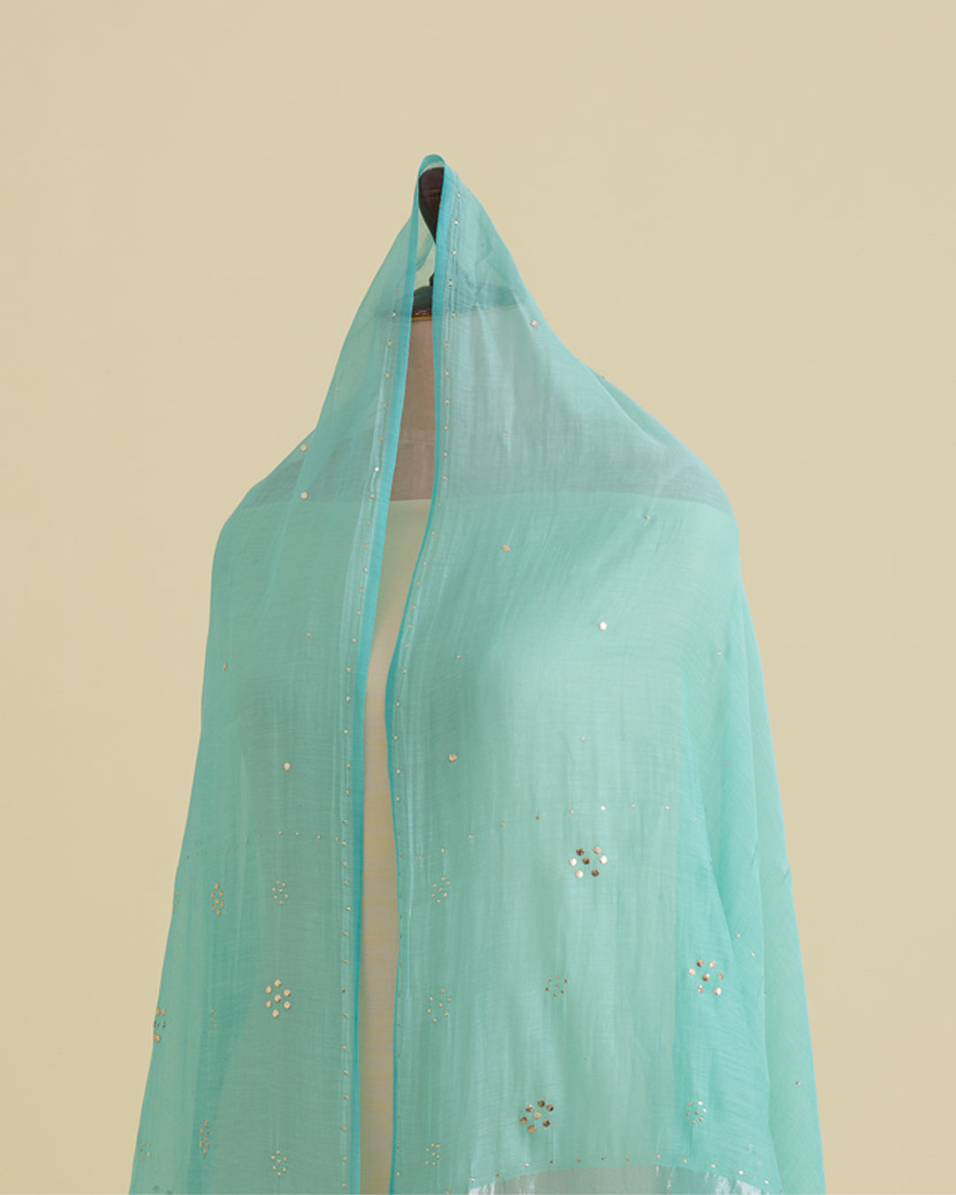 Aqua Fine Chanderi Dupatta with Rose Gold Pallu Badla Work