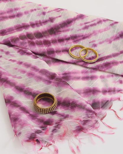 Dark Purple Fine Linen Silk Digital Printed Dupatta with Sequins