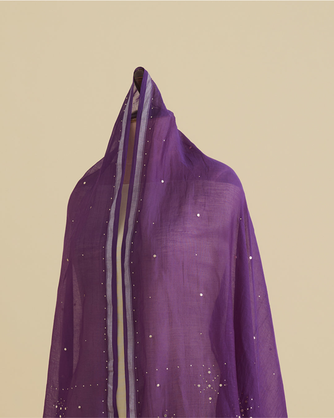 Dark Purple Fine Chanderi Dupatta with Silver Pallu & Badla Work