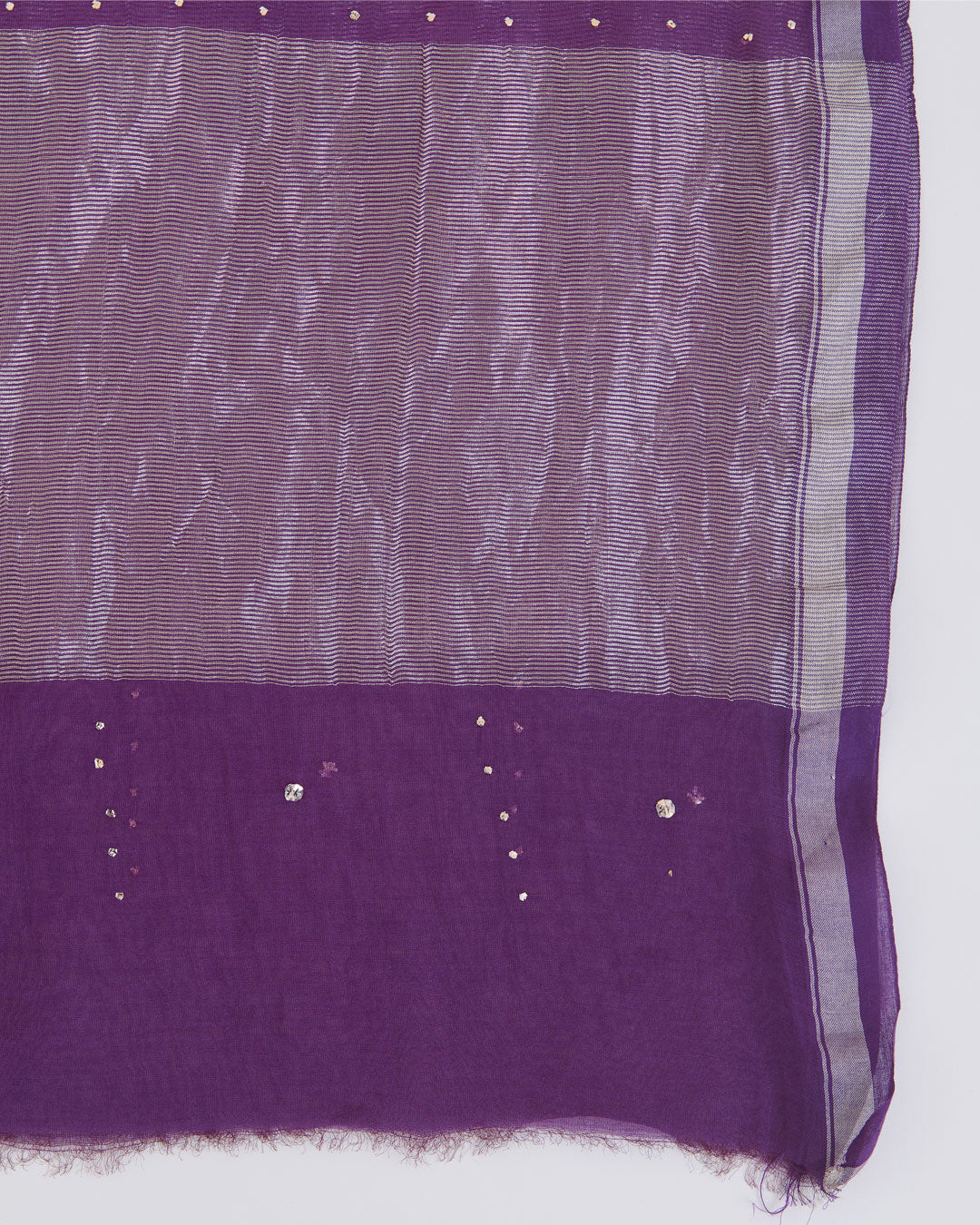 Dark Purple Fine Chanderi Dupatta with Silver Pallu & Badla Work