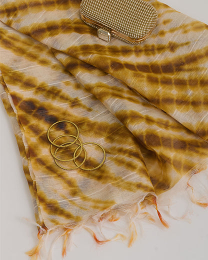 Mustard Fine Linen Silk Digital Printed Dupatta with Sequins