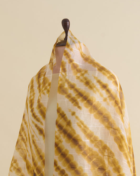 Mustard Fine Linen Silk Digital Printed Dupatta with Sequins