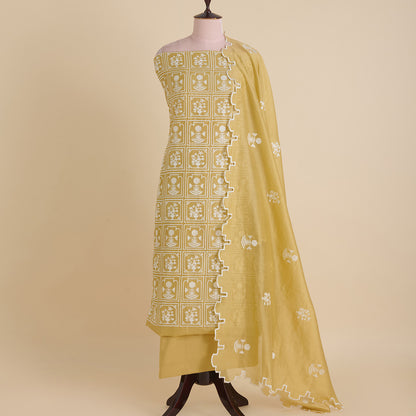 Beige Gold Fine Chanderi Thread Embroidered Jaal Kurta Set