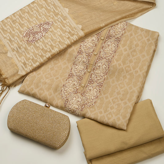 Beige and Maroon Chanderi Mal Kurta with Resham & Zari Embroidery