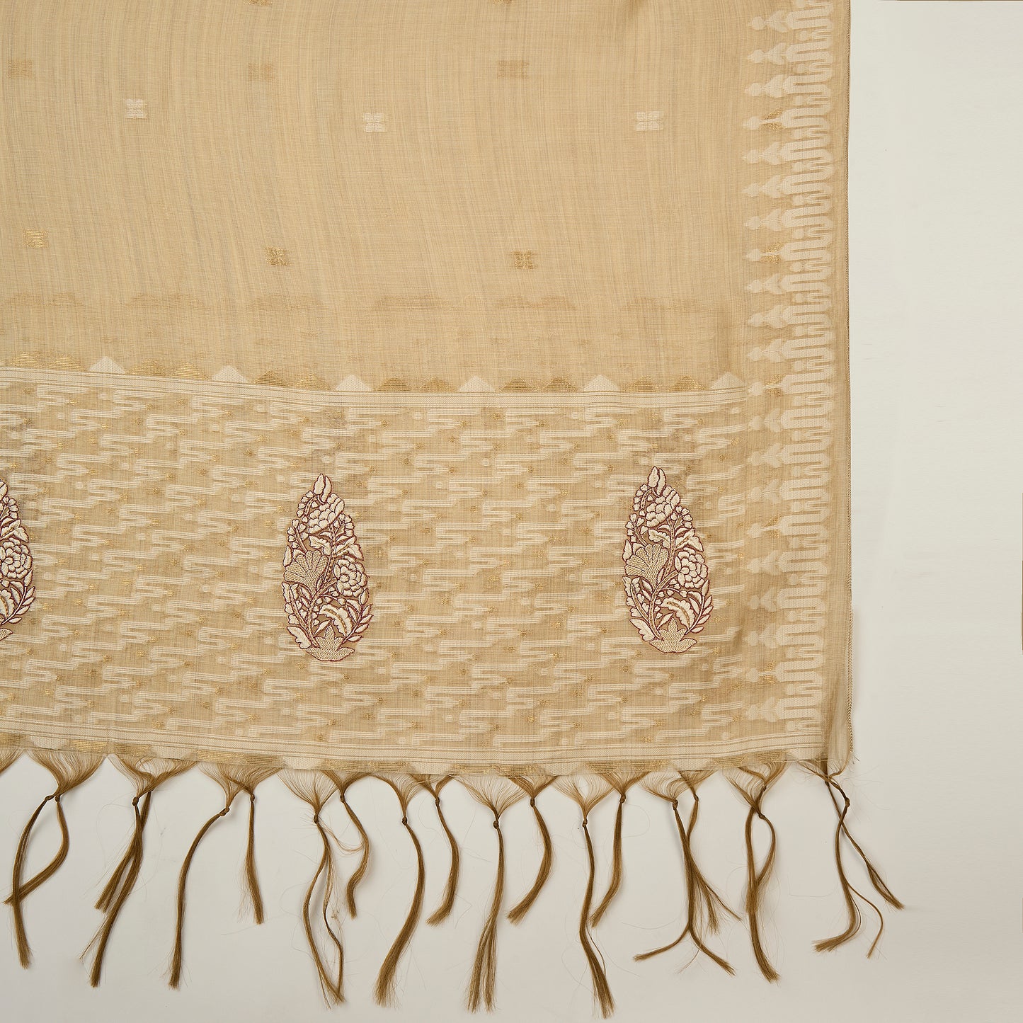 Beige and Maroon Chanderi Mal Kurta with Resham & Zari Embroidery