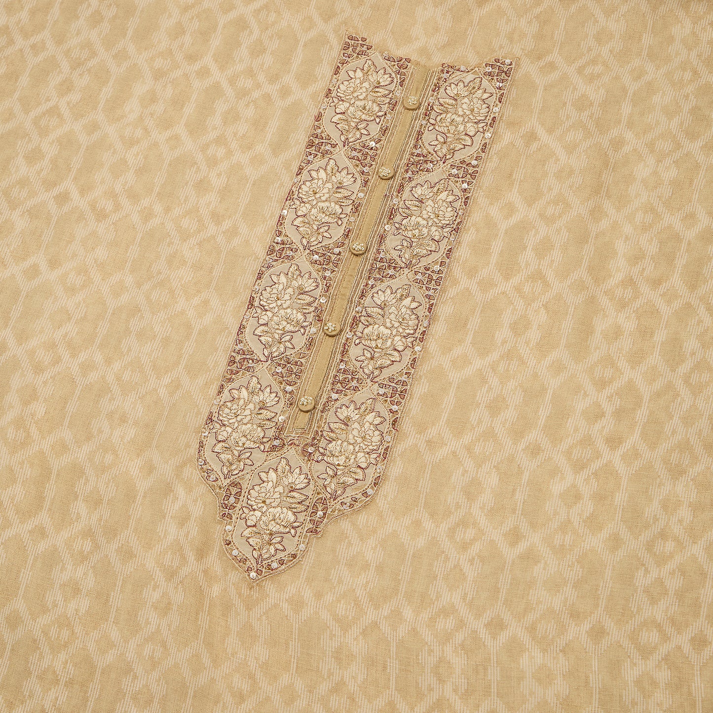 Beige and Maroon Chanderi Mal Kurta with Resham & Zari Embroidery