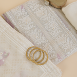 Beige Pink Fine Chanderi Printed Suit with Zari Panel