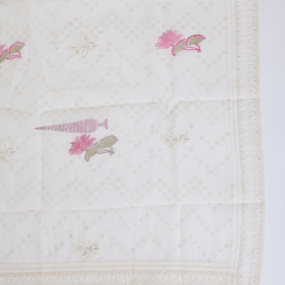 Beige Pink Fine Chanderi Printed Suit with Zari Panel