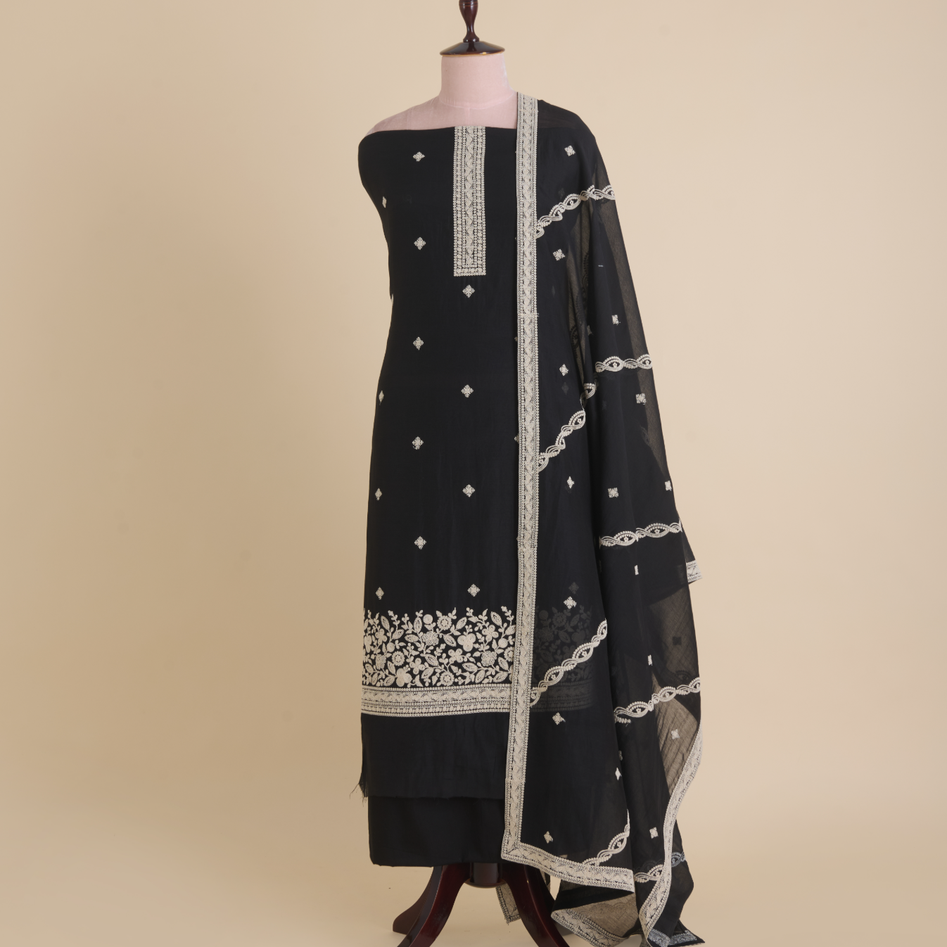 Black Fine Chanderi Resham Dori Embroidered Suit with Dupatta