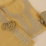 Beige Gold Fine Chanderi Zari Pita Sequin Embroidered Suit