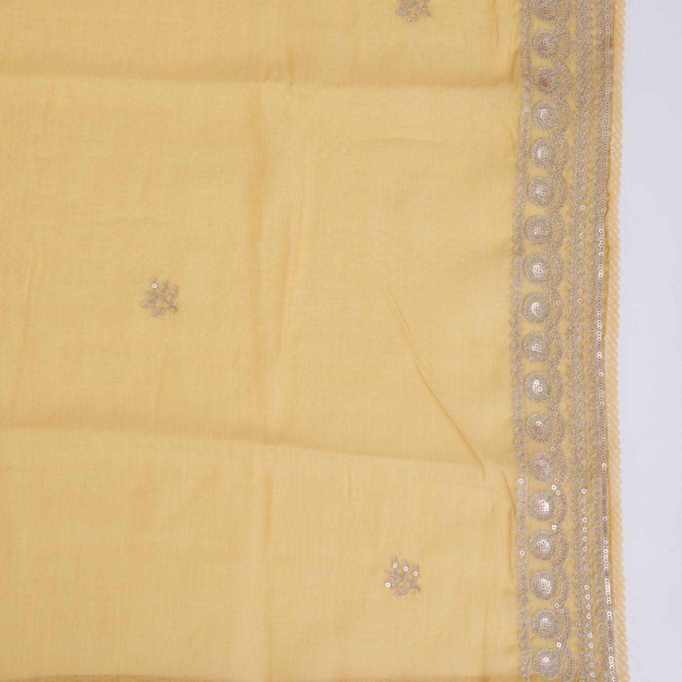 Beige Gold Fine Chanderi Zari Pita Sequin Embroidered Suit