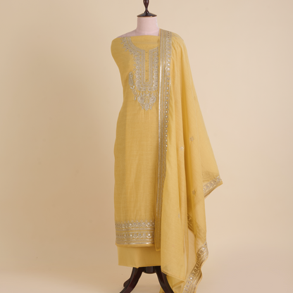 Beige Gold Fine Chanderi Zari Pita Sequin Embroidered Suit