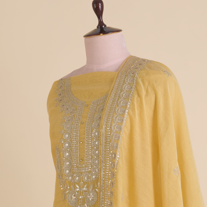Beige Gold Fine Chanderi Zari Pita Sequin Embroidered Suit